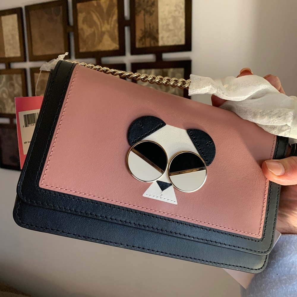 RARE🔥Authentic KATE SPADE Italian leather Panda Magnetic flap chain Crosby - Picture 9 of 12